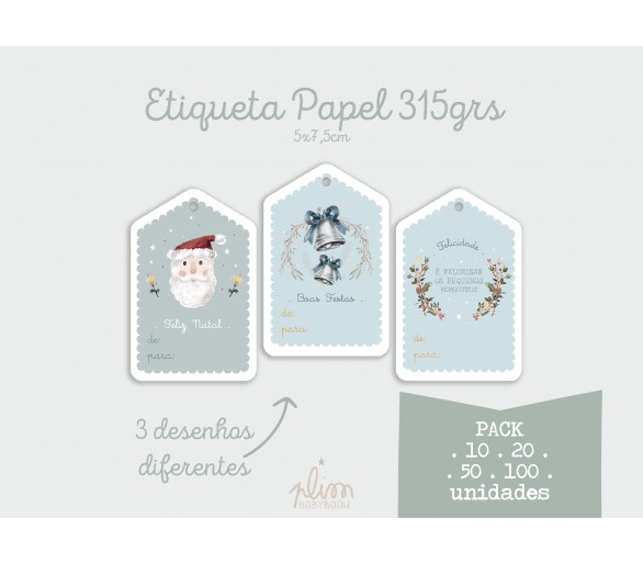 PACK etiquetas para presentes - papel 315grs -FELIZ NATAL, BOAS FESTAS, FELICIDADE É