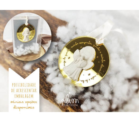 pendente oração anjo de guarda, com anjo de gesso - sugestão de presente para crianças