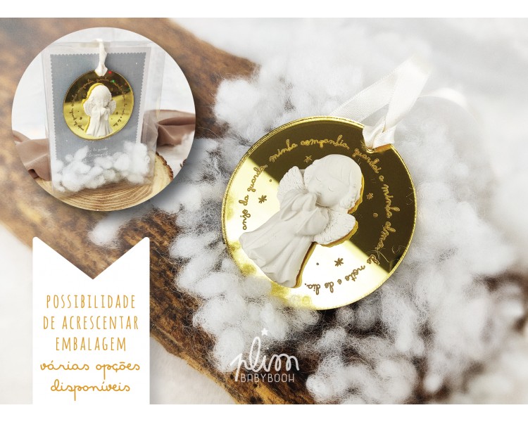 pendente oração anjo de guarda, com anjo de gesso - sugestão de presente para crianças