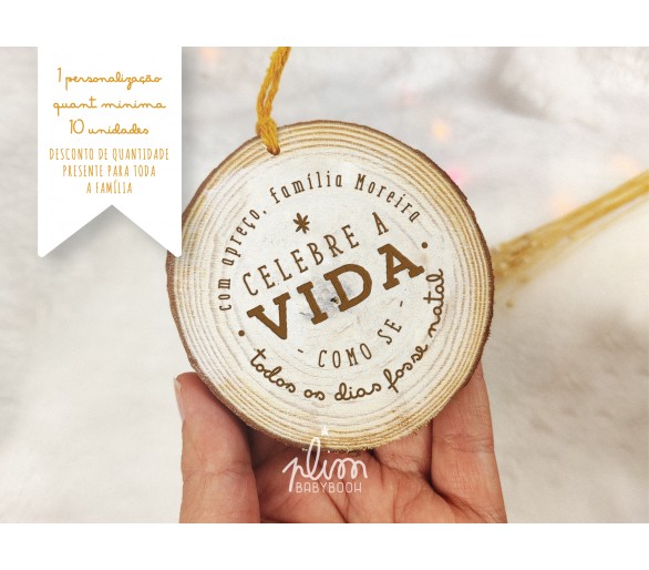 QT.MIN. 10 Pendente rodela de madeira com gravação personalizada - TODAS AS QUANTIDADES IGUAIS