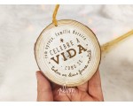 Pendente rodela de madeira com gravação personalizada - Opção de acrescentar embalagem