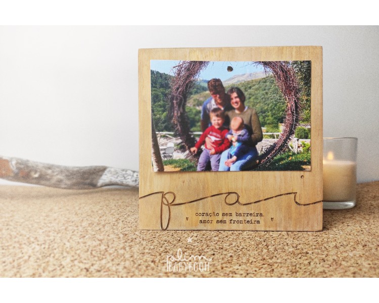 Placa de madeira Pai - coração sem barreira, amor sem fronteira - com fotografia