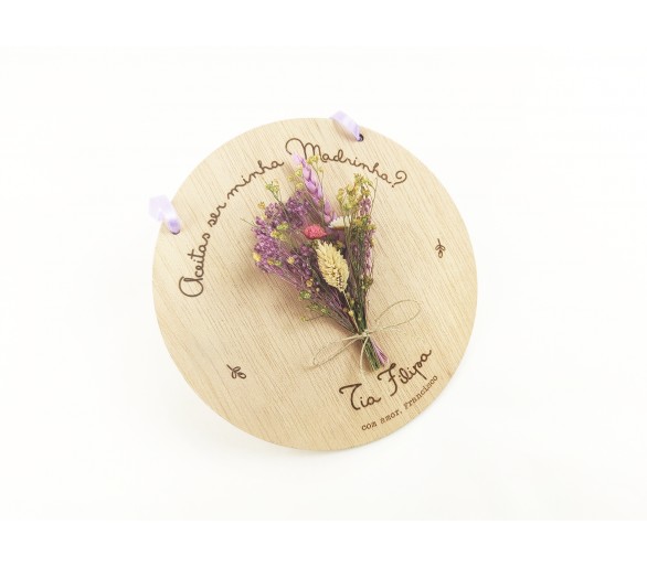 Sugestões de convites para padrinhos, madrinha de batismo - Placa de madeira Madrinha ou padrinho com flores