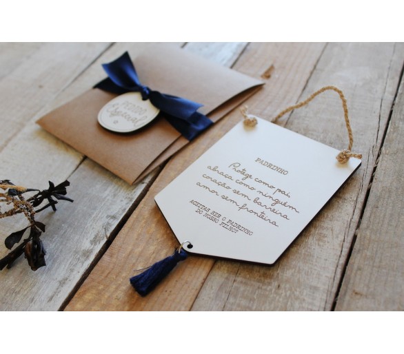Convite mini placa + envelope - padrinho