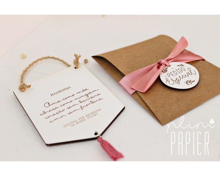 Convite mini placa + envelope - madrinha