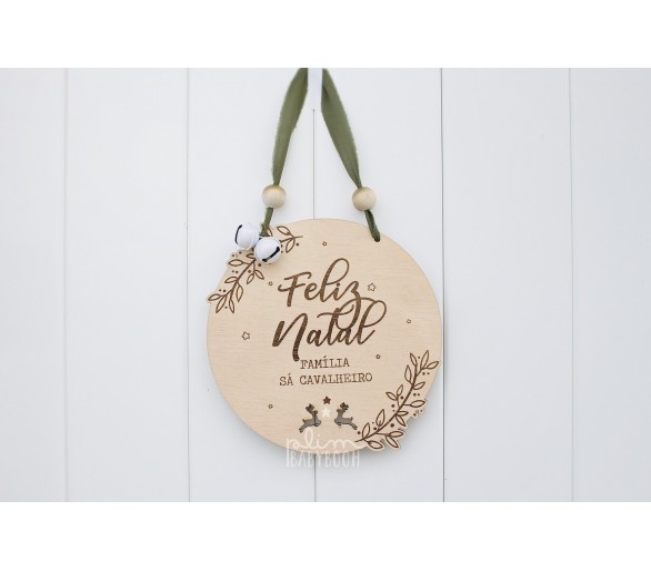 Placa Feliz Natal - nome família - porta ou árvore de natal