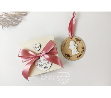 Convite caixa com pedido + mini placa com anjo de gesso - madrinha