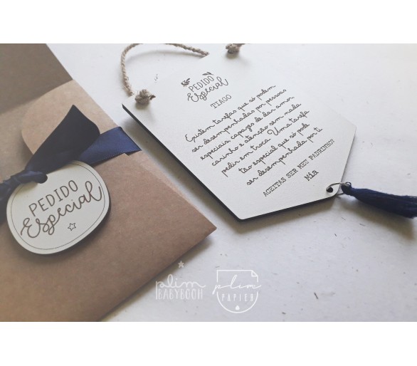 Convite mini placa pessoas especiais + envelope - padrinho
