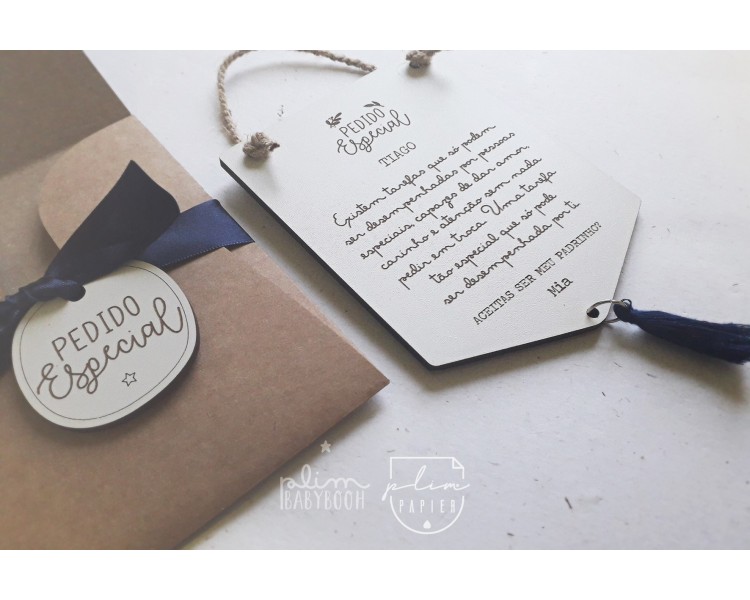 Convite mini placa pessoas especiais + envelope - padrinho