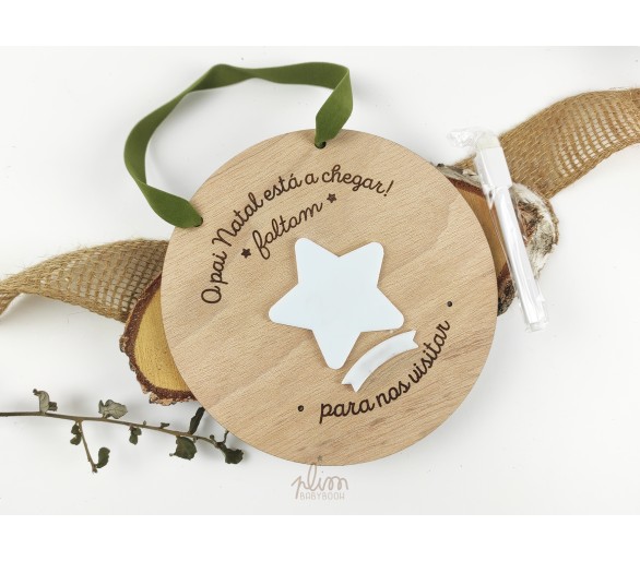 Placa de madeira - 18*18cm - dias para o natal + caneta