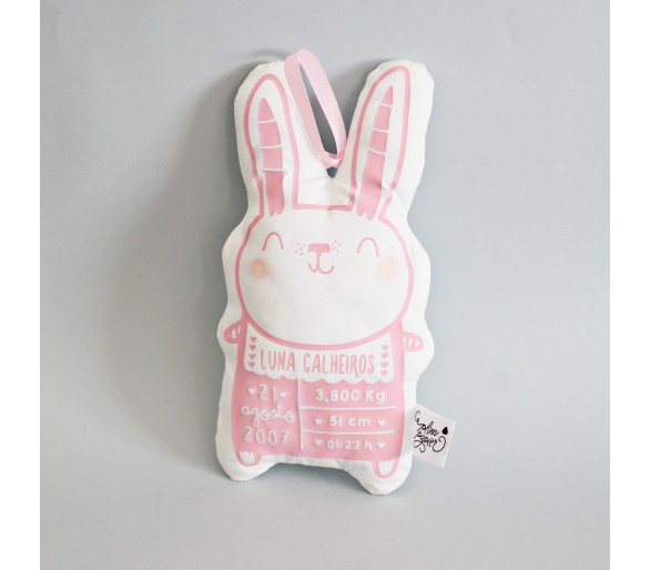 almofada / peluche dados de nascimento coelho