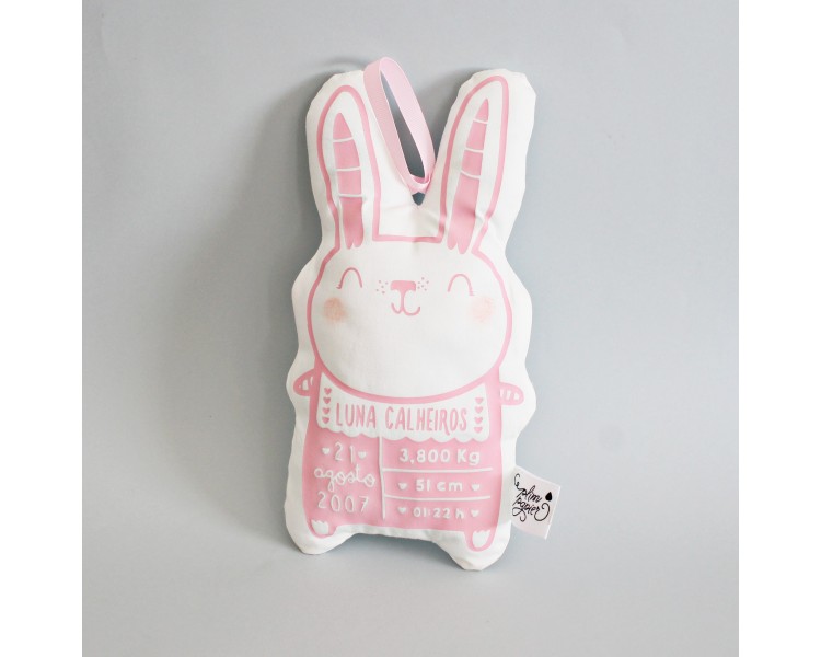 almofada / peluche dados de nascimento coelho